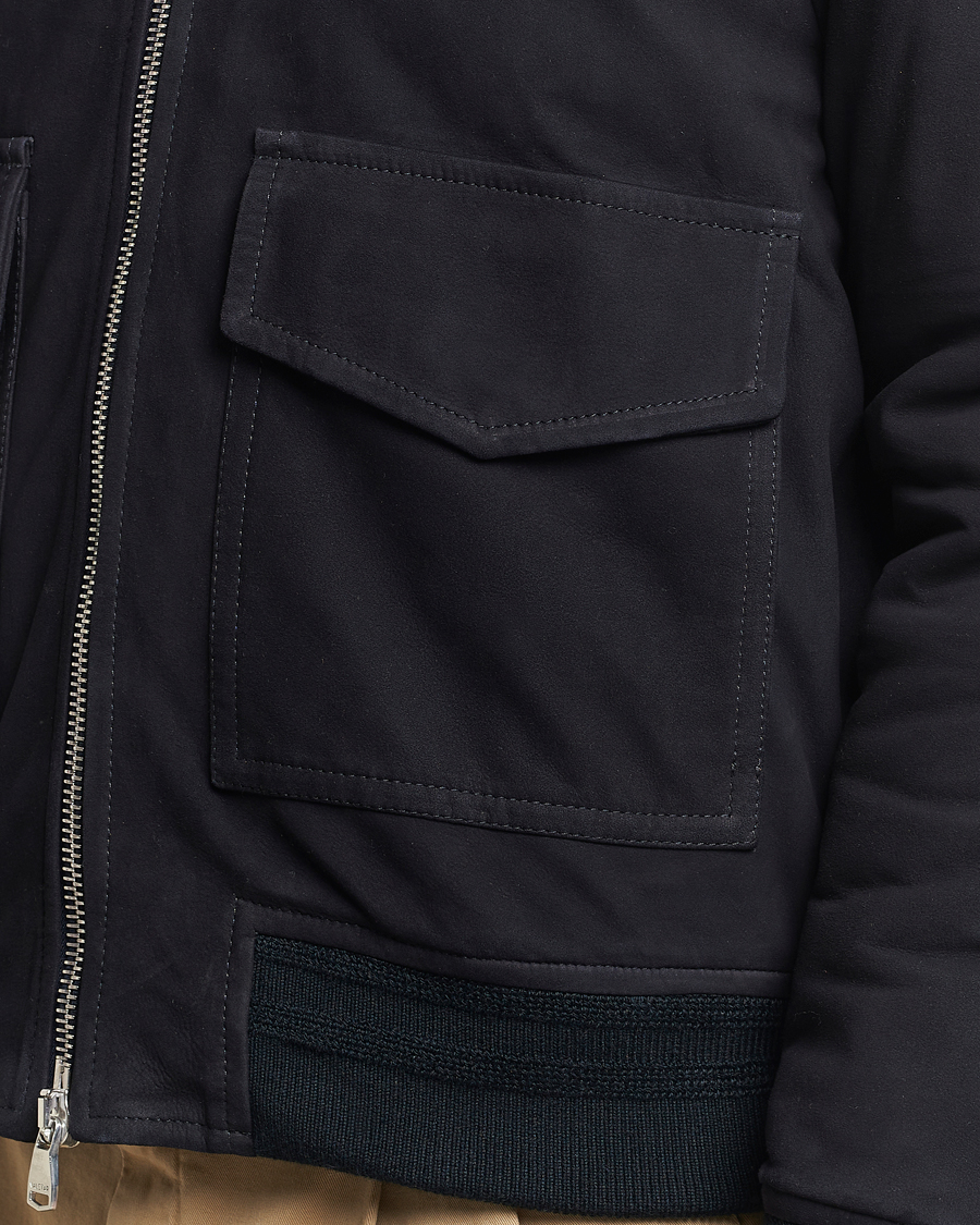 Hombres | Abrigos y chaquetas | Valstar | Shearling Collar Suede Bomber Navy