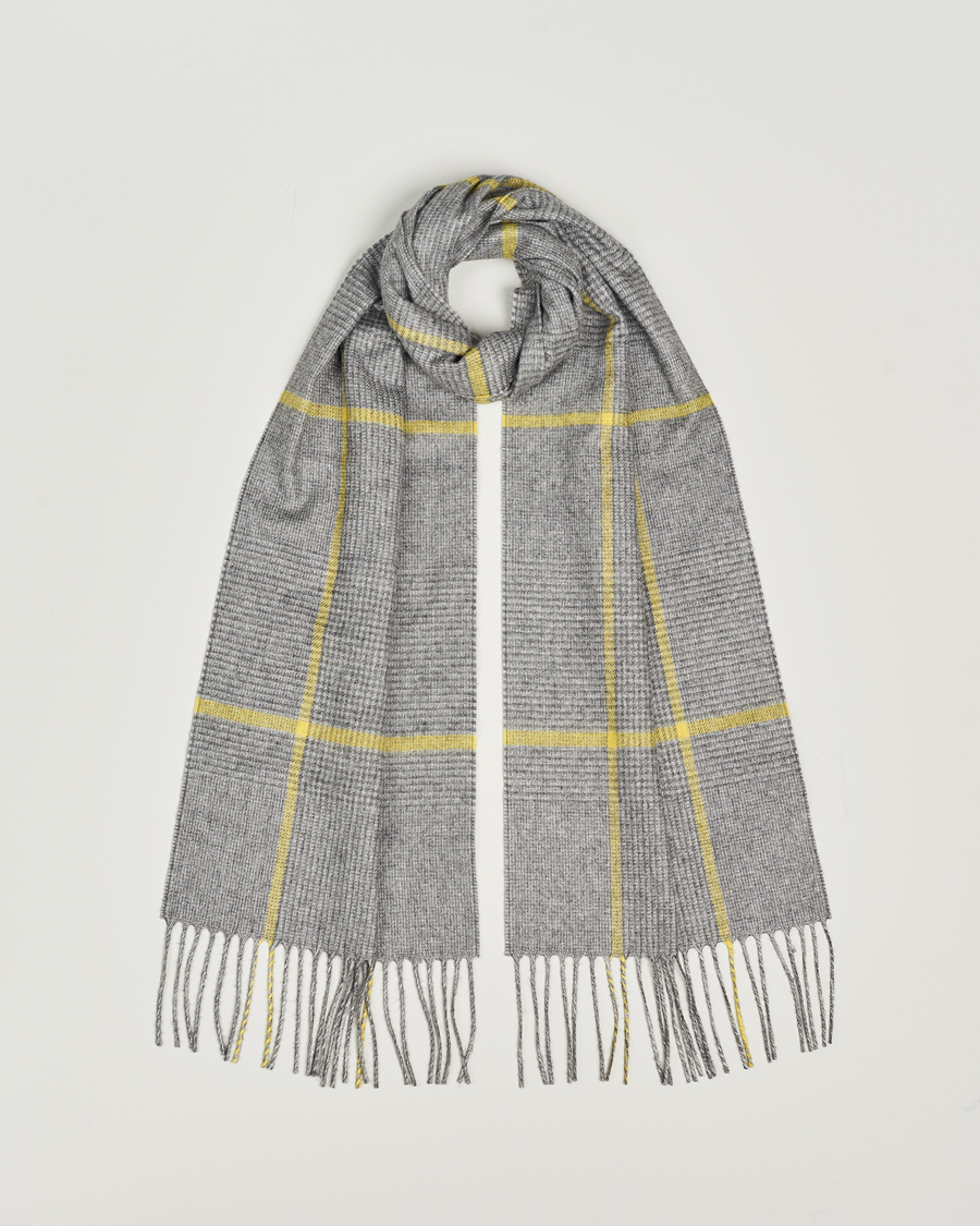 Hombres | Piacenza Cashmere Cashmere/Silk Glencheck Scarf Grey/Yellow | Piacenza Cashmere | Cashmere/Silk Glencheck Scarf Grey/Yellow