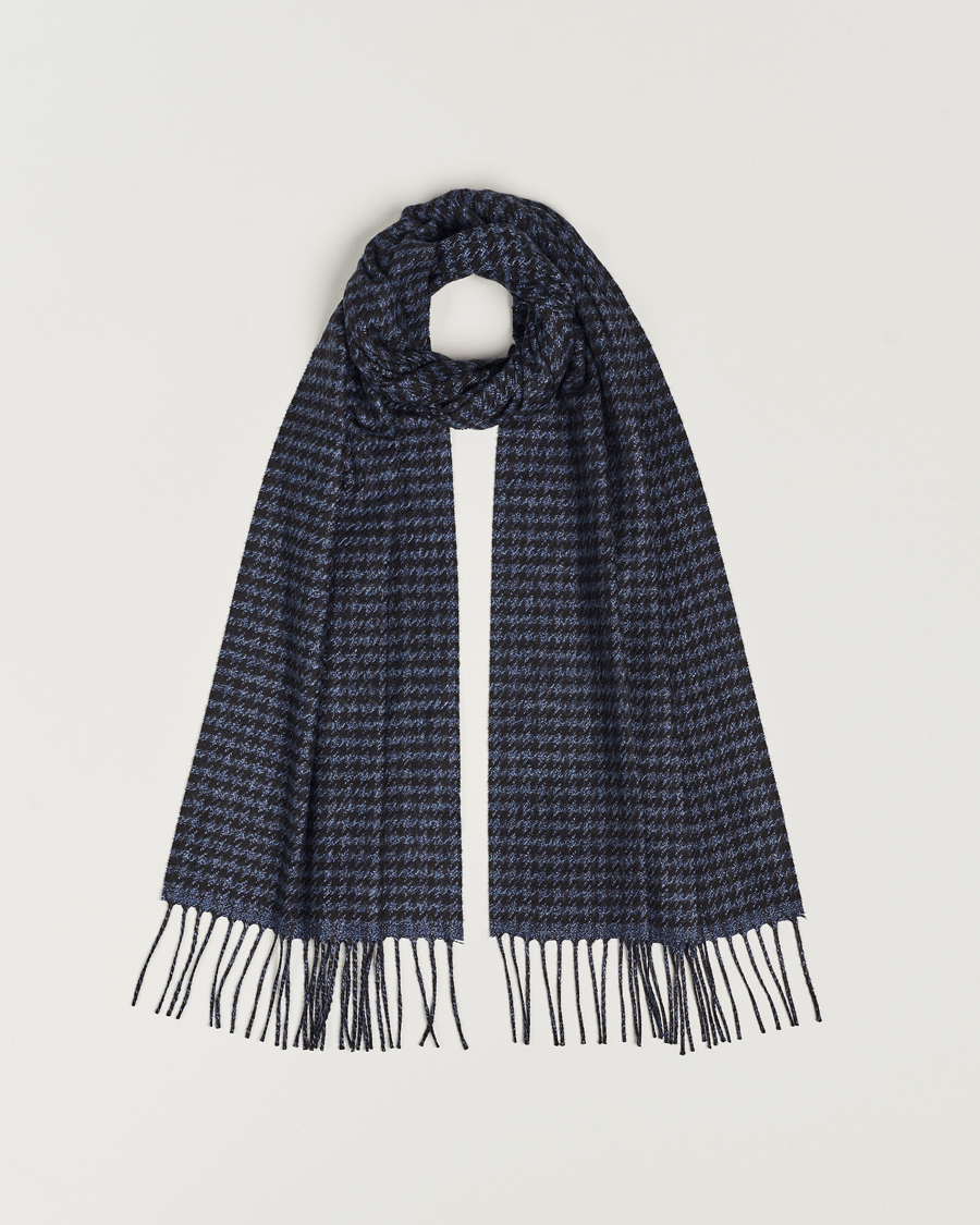 Hombres | Piacenza Cashmere Cashmere/Silk Houndstooth Scarf Dark Blue | Piacenza Cashmere | Cashmere/Silk Houndstooth Scarf Dark Blue