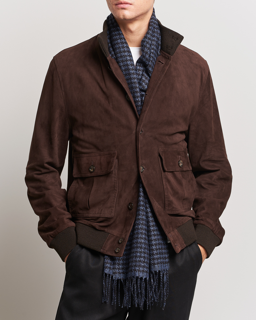 Hombres | Piacenza Cashmere Cashmere/Silk Houndstooth Scarf Dark Blue | Piacenza Cashmere | Cashmere/Silk Houndstooth Scarf Dark Blue