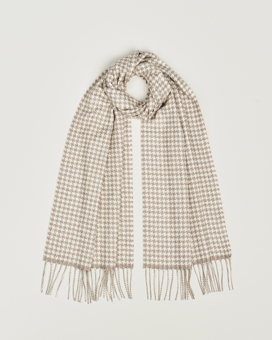 Hombres | Piacenza Cashmere Cashmere/Silk Houndstooth Scarf Beige | Piacenza Cashmere | Cashmere/Silk Houndstooth Scarf Beige