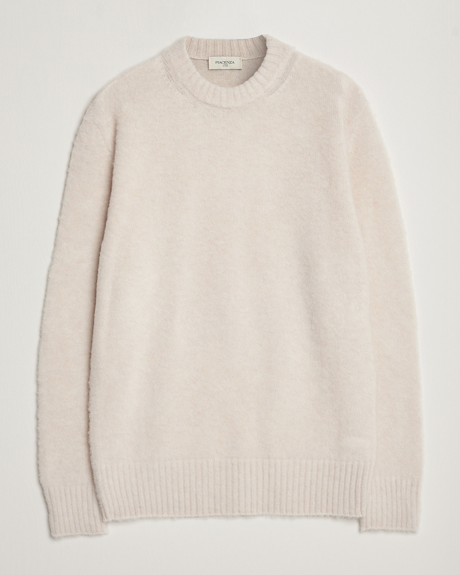 Hombres | Jerséis y prendas de punto | Piacenza Cashmere | Brushed Wool Crew Neck  Beige