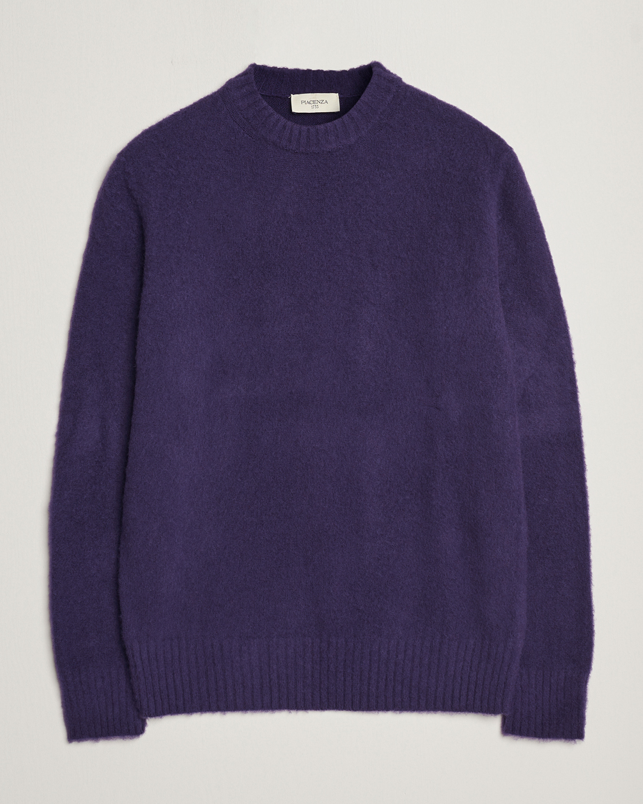 Hombres | Jerséis y prendas de punto | Piacenza Cashmere | Brushed Wool Crew Neck Dark Purple