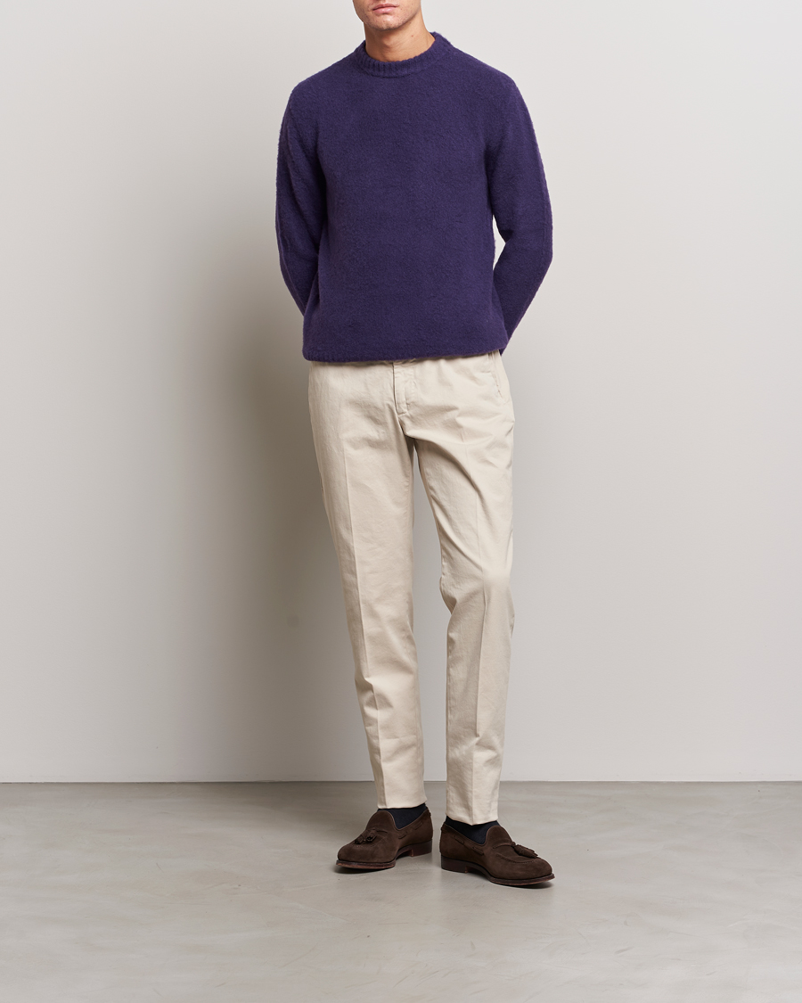 Hombres | Jerséis y prendas de punto | Piacenza Cashmere | Brushed Wool Crew Neck Dark Purple