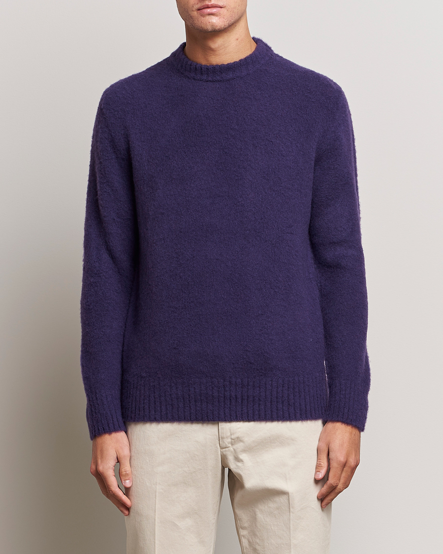 Hombres | Jerséis y prendas de punto | Piacenza Cashmere | Brushed Wool Crew Neck Dark Purple