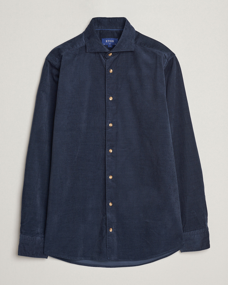 Hombres | Camisas | Eton | Slim Fit Fine Wale Corduroy Shirt Navy Blue