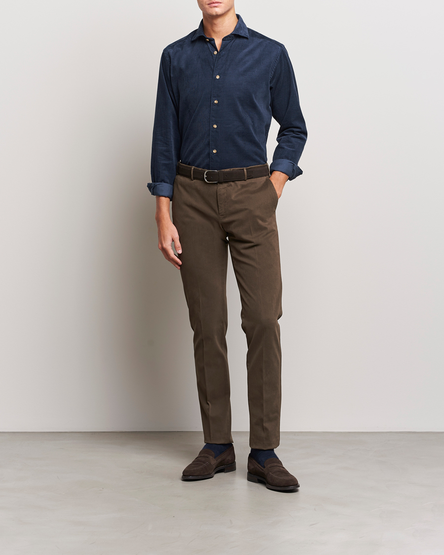 Hombres | Camisas | Eton | Slim Fit Fine Wale Corduroy Shirt Navy Blue