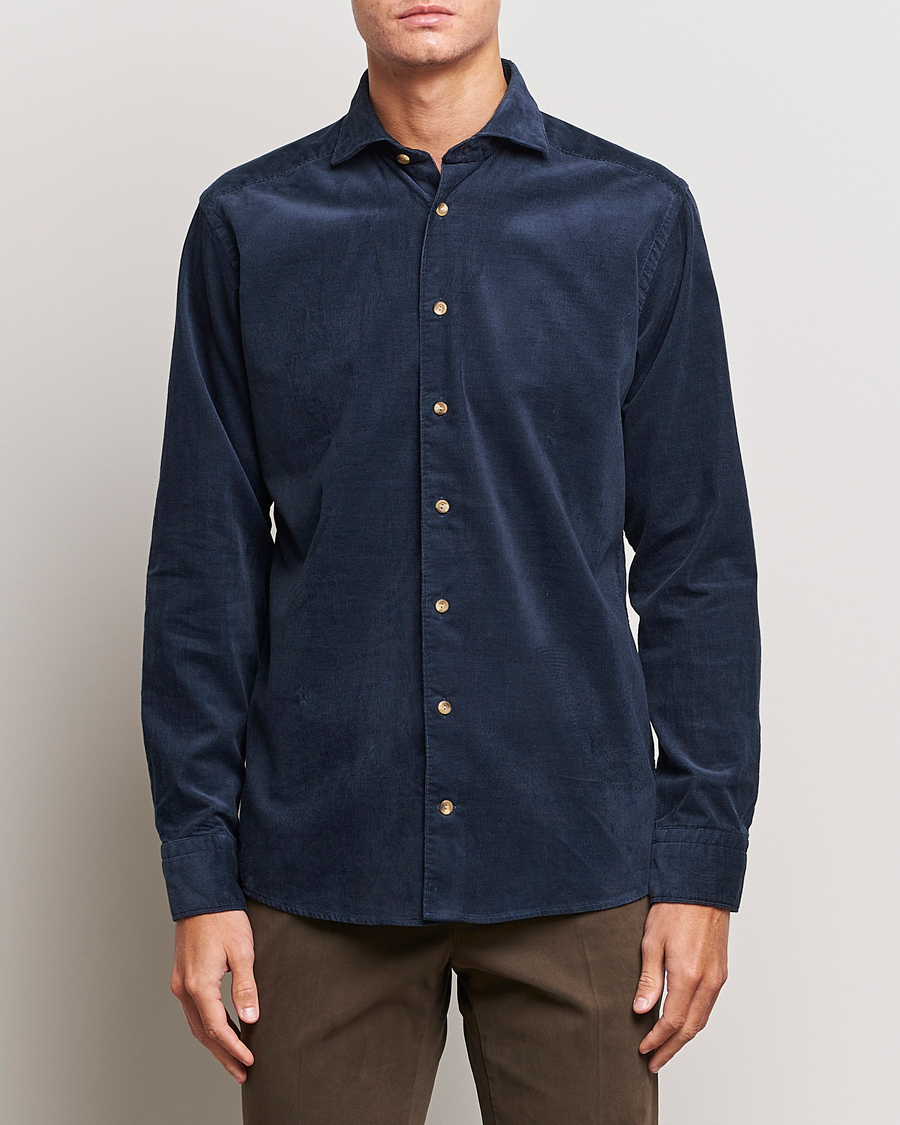 Hombres | Camisas | Eton | Slim Fit Fine Wale Corduroy Shirt Navy Blue