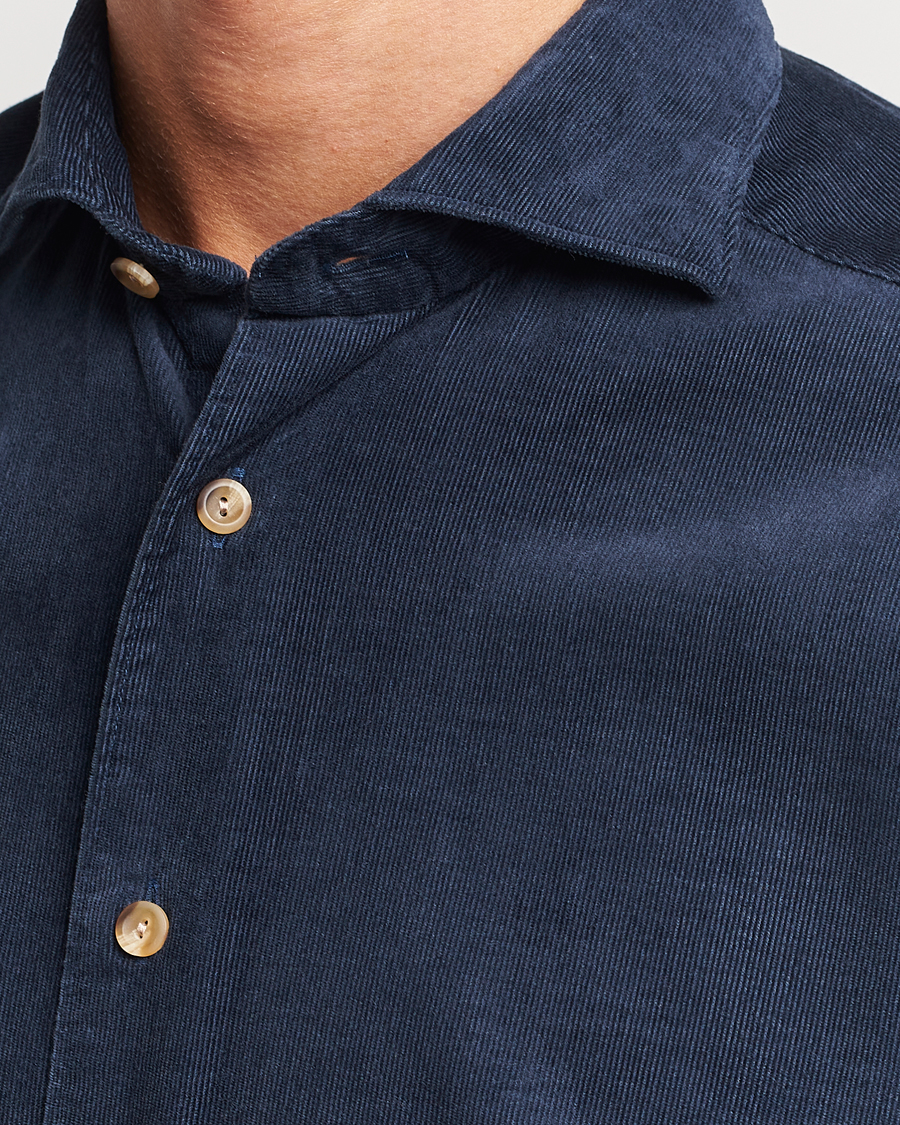 Hombres | Camisas | Eton | Slim Fit Fine Wale Corduroy Shirt Navy Blue