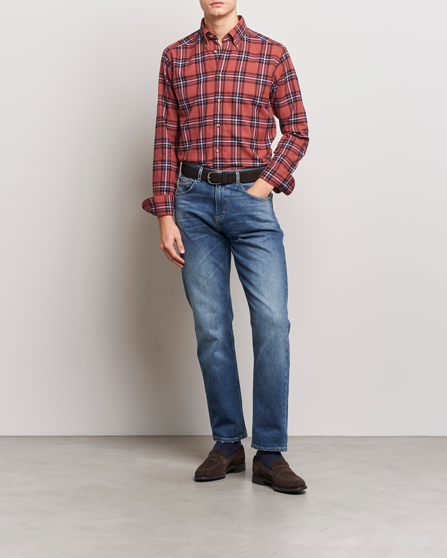 Hombres | Camisas | Eton | Regular Fit Checked Flannel Shirt Red/Navy