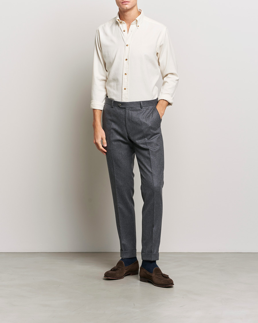 Hombres | Camisas | Eton | Slim Fit Twill Flannel Shirt Off White