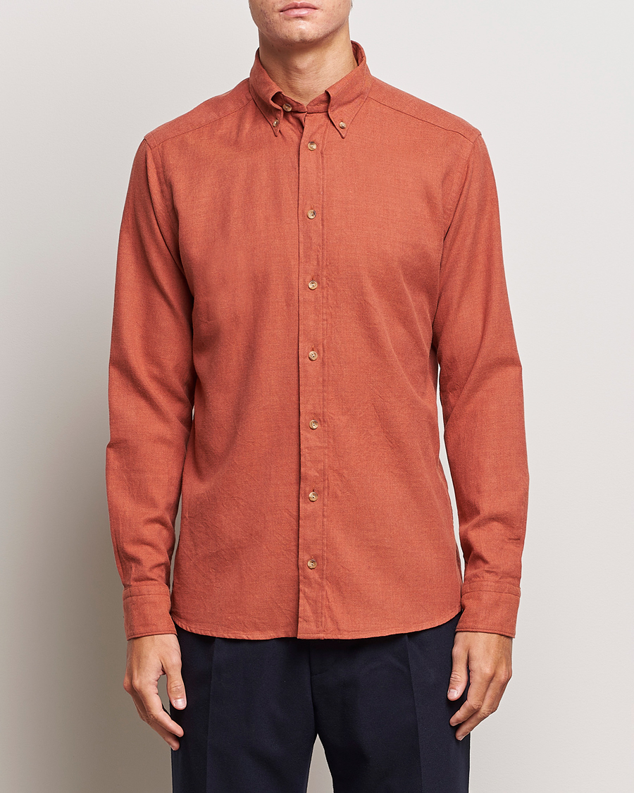 Hombres | Camisas | Eton | Slim Fit Twill Flannel Shirt Rust Red
