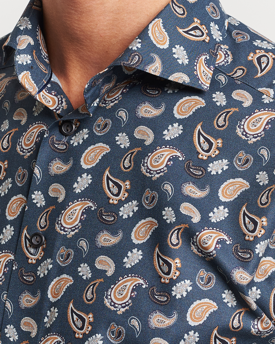 Hombres | Camisas | Eton | Slim Fit Wrinkle Free Flannel Printed Shirt Navy