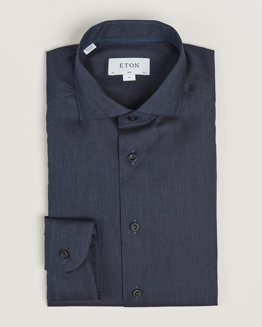 Hombres | Camisas | Eton | Slim Fit Wrinkle Free Flannel Shirt Navy Blue