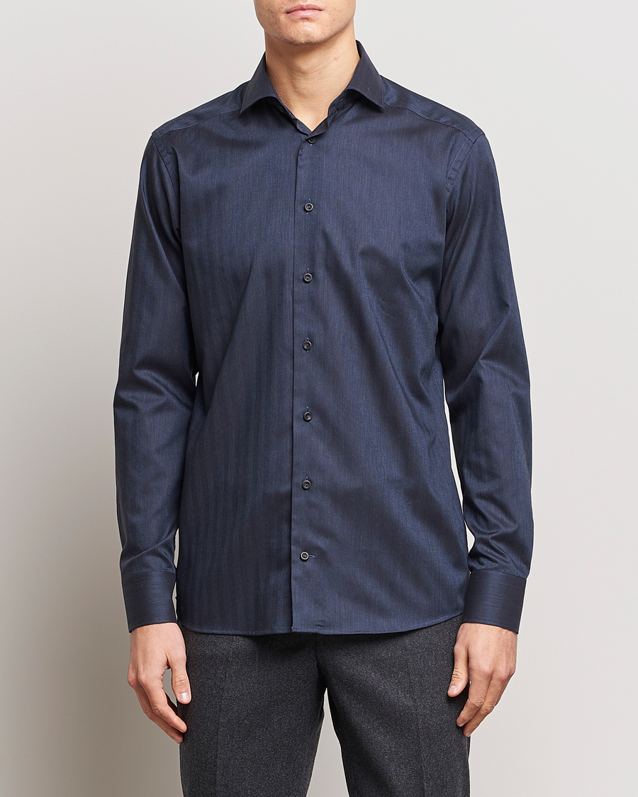 Hombres | Camisas | Eton | Slim Fit Wrinkle Free Flannel Shirt Navy Blue