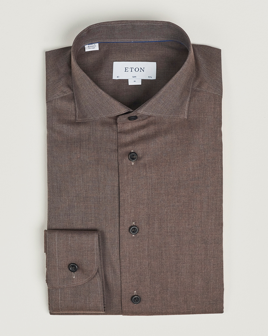Hombres | Camisas | Eton | Slim Fit Wrinkle Free Flannel Shirt Dark Brown