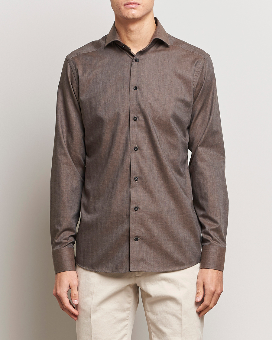 Hombres | Camisas | Eton | Slim Fit Wrinkle Free Flannel Shirt Dark Brown