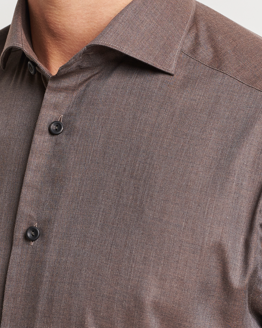 Hombres | Camisas | Eton | Slim Fit Wrinkle Free Flannel Shirt Dark Brown