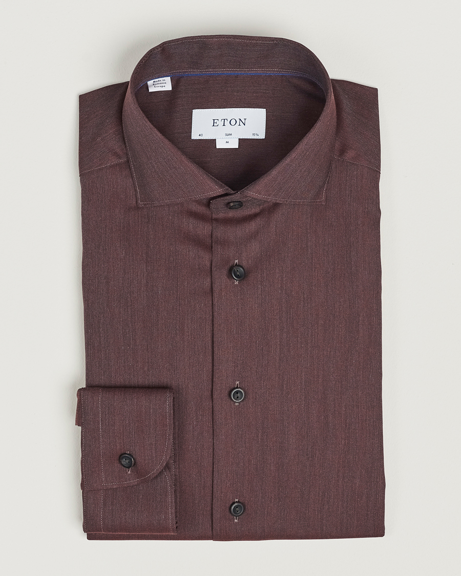 Hombres | Camisas | Eton | Slim Fit Wrinkle Free Flannel Shirt Burgundy