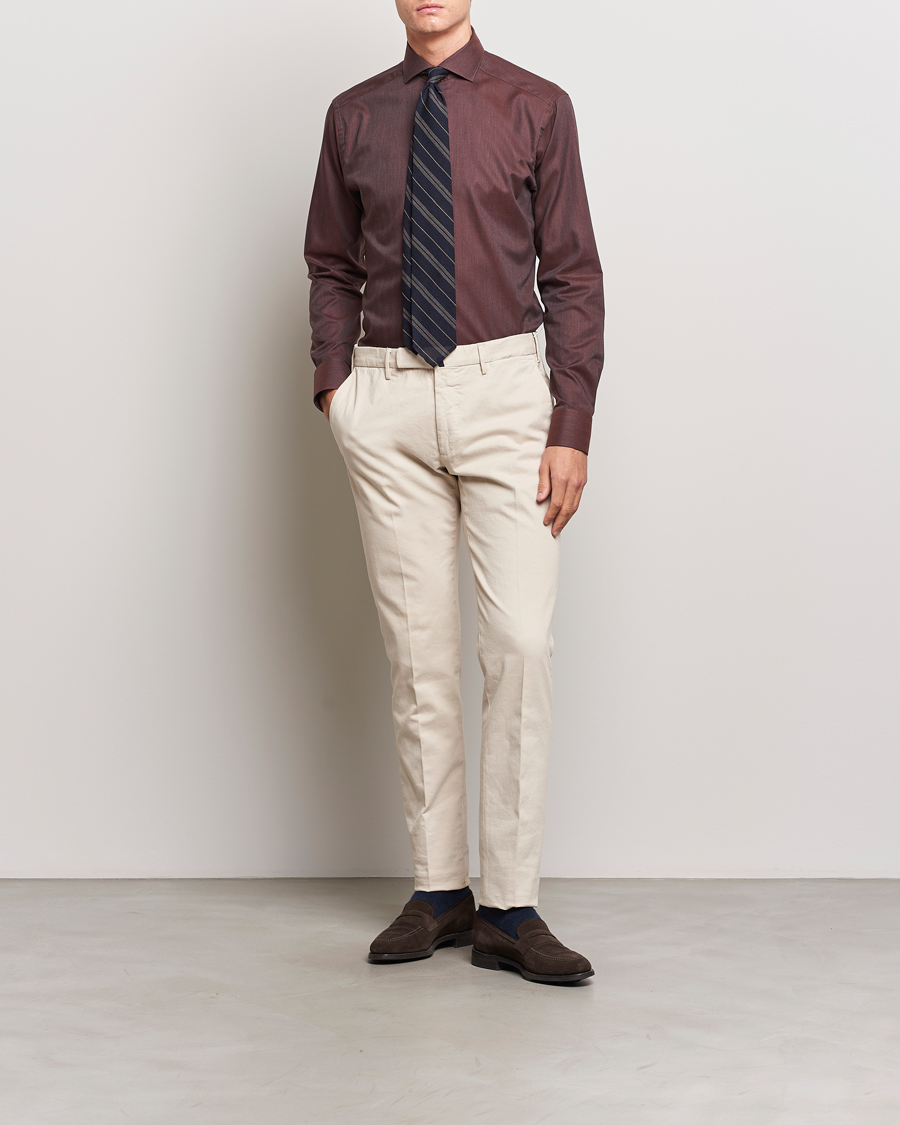 Hombres | Camisas | Eton | Slim Fit Wrinkle Free Flannel Shirt Burgundy