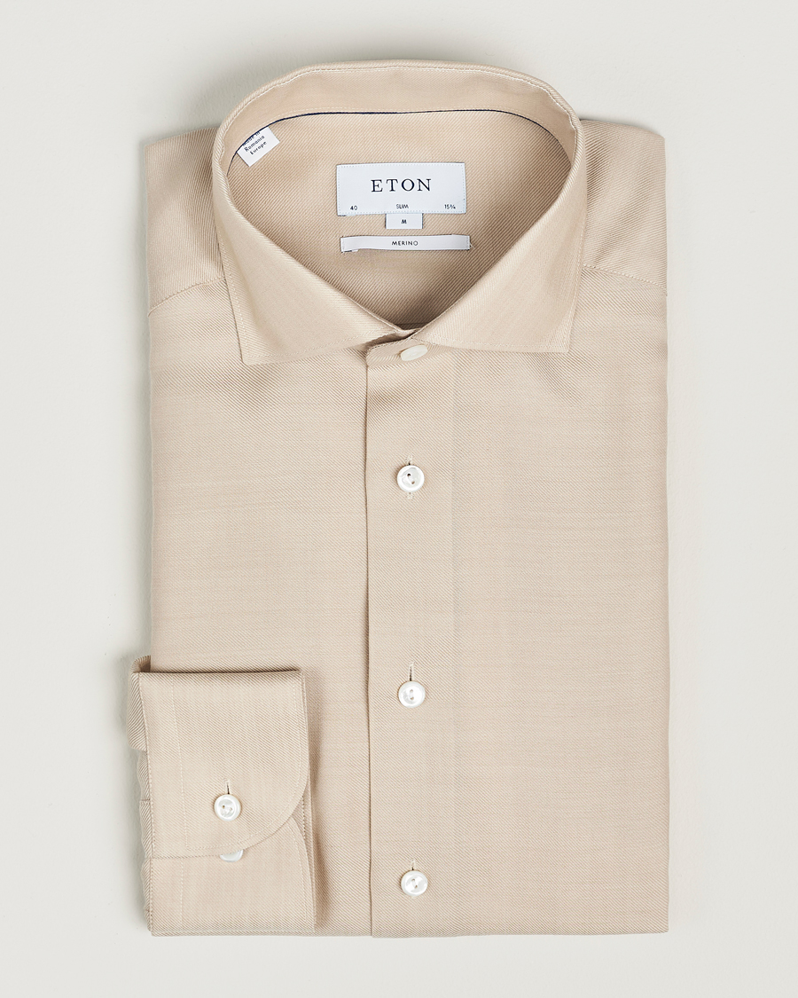 Hombres | Camisas | Eton | Slim Fit Merino Shirt Beige