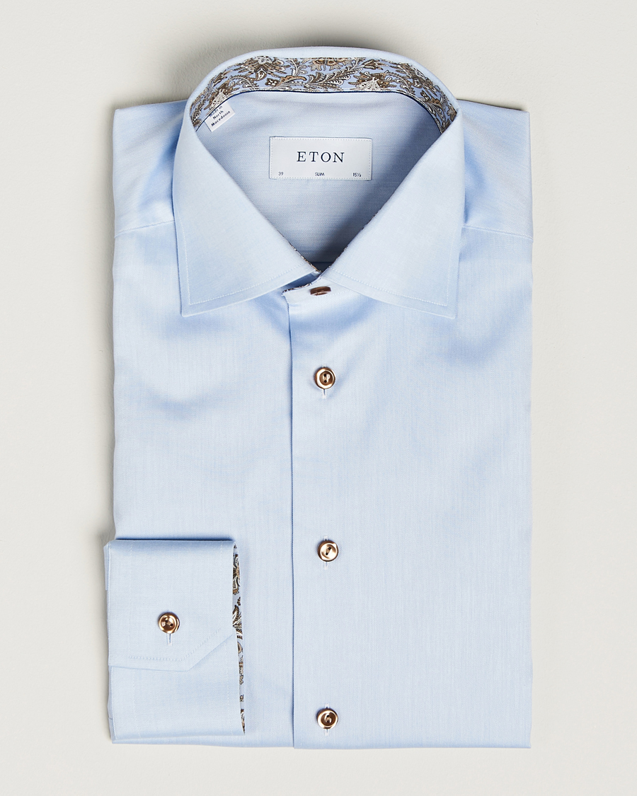 Hombres | Camisas | Eton | Slim Fit Signature Twill Contrast Shirt Blue