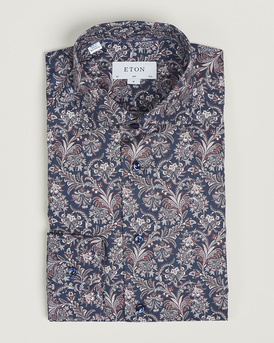 Hombres | Camisas | Eton | Slim Fit Signature Twill Printed Shirt Navy Blue