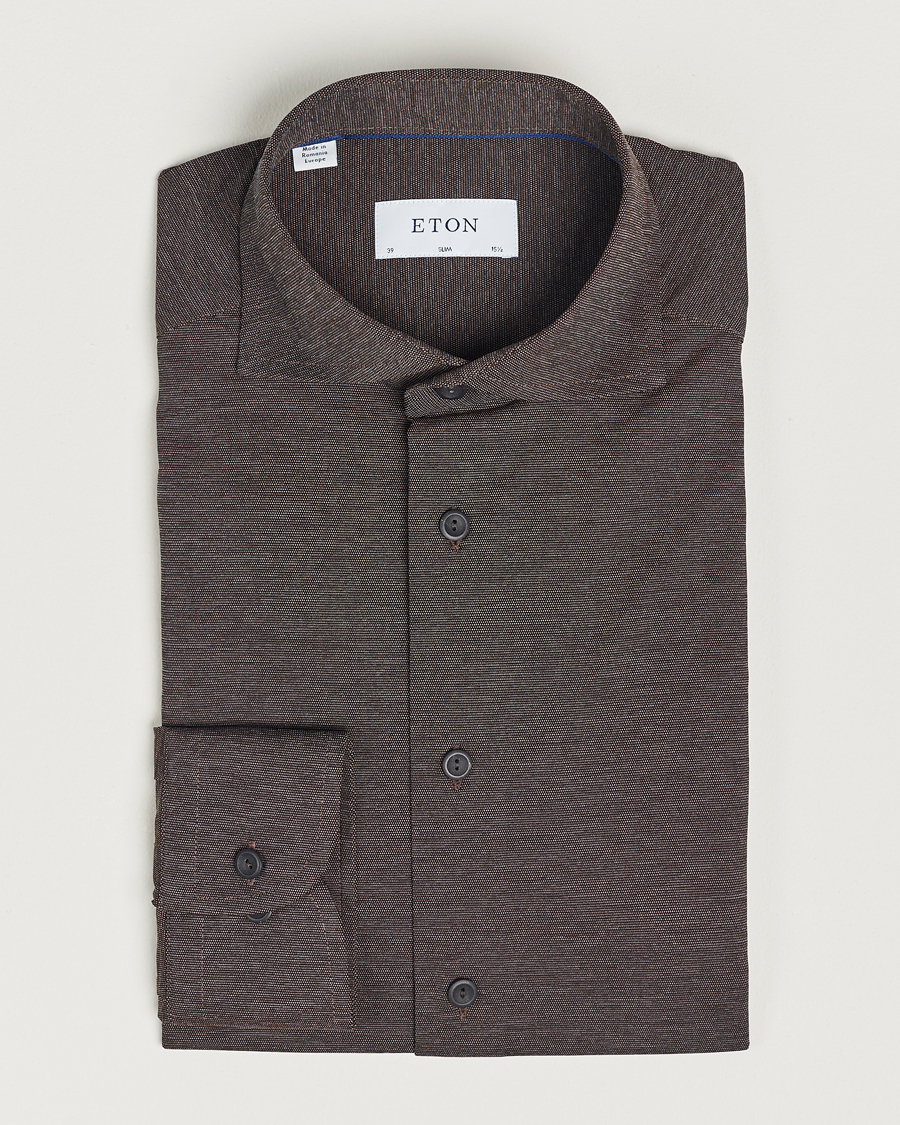 Hombres | Camisas | Eton | Slim Fit Four Way Stretch Shirt Brown Melange