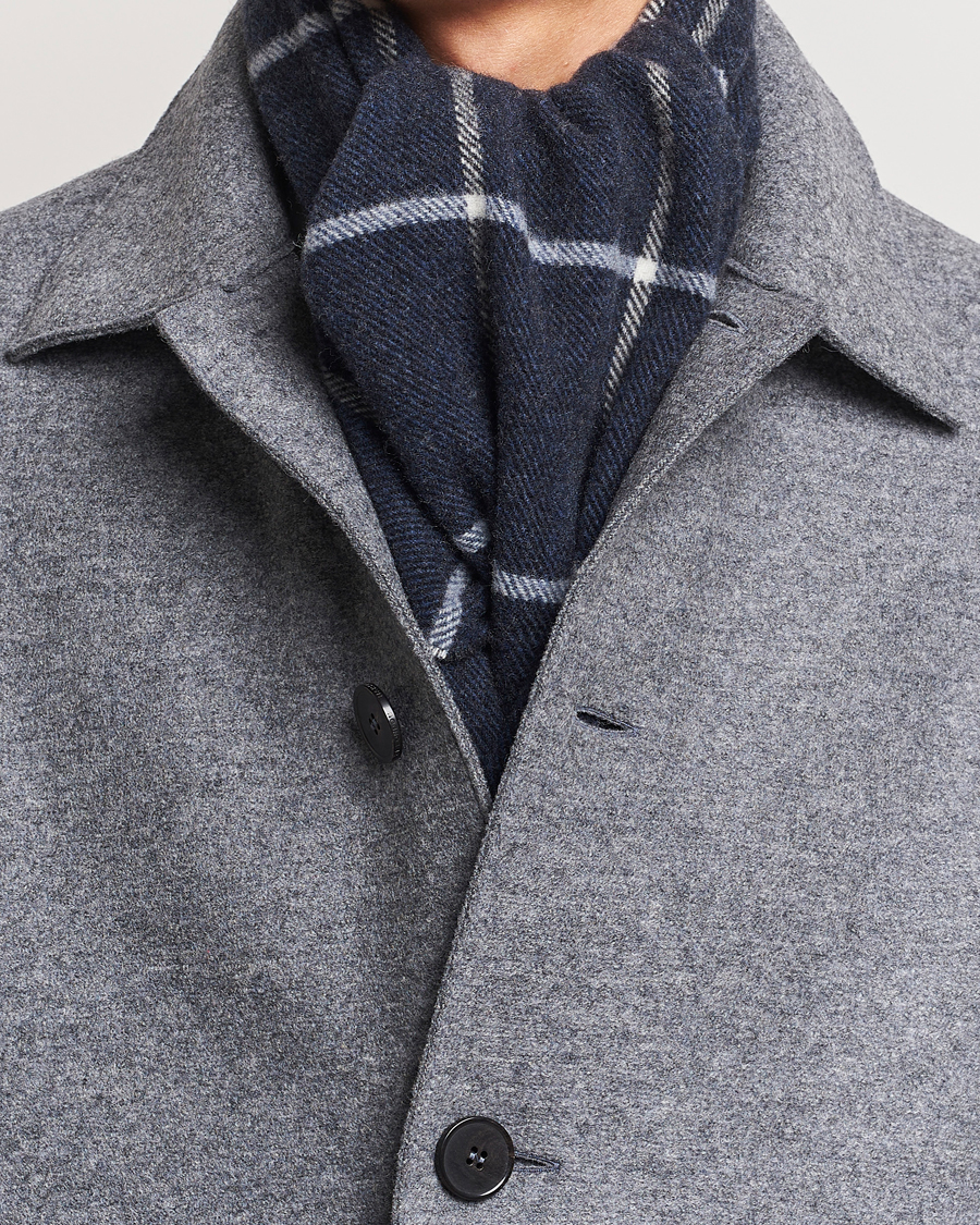 Hombres |  | Eton | Checked Wool Scarf Navy Blue