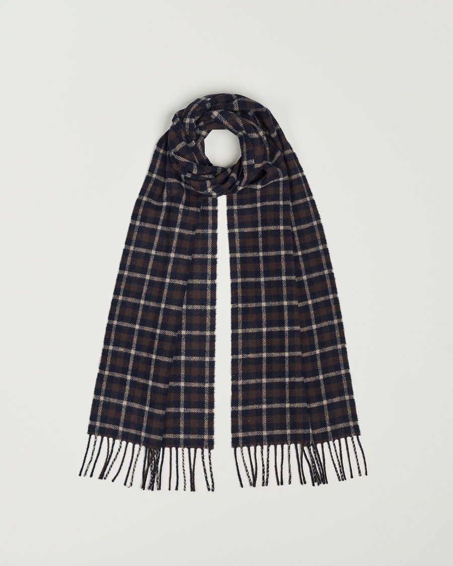 Hombres | Eton Checked Wool Scarf Dark Brown | Eton | Checked Wool Scarf Dark Brown