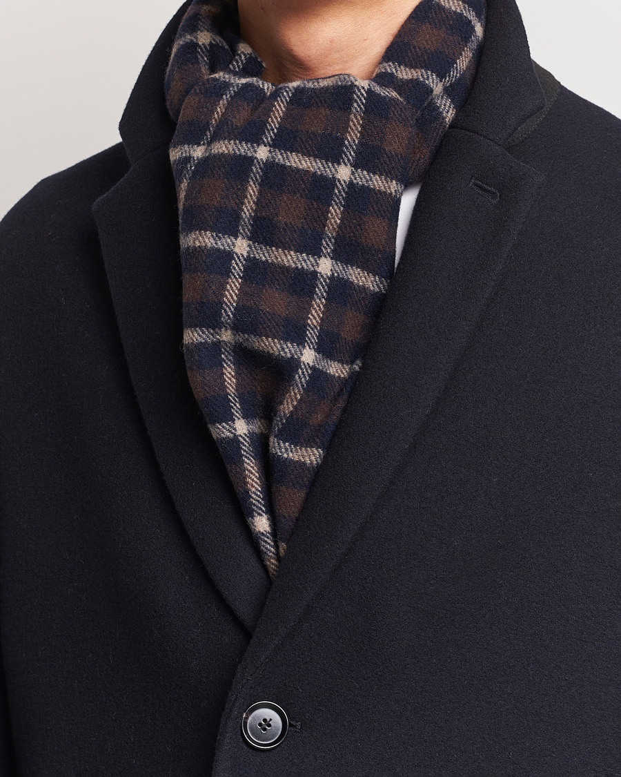 Hombres | Eton Checked Wool Scarf Dark Brown | Eton | Checked Wool Scarf Dark Brown