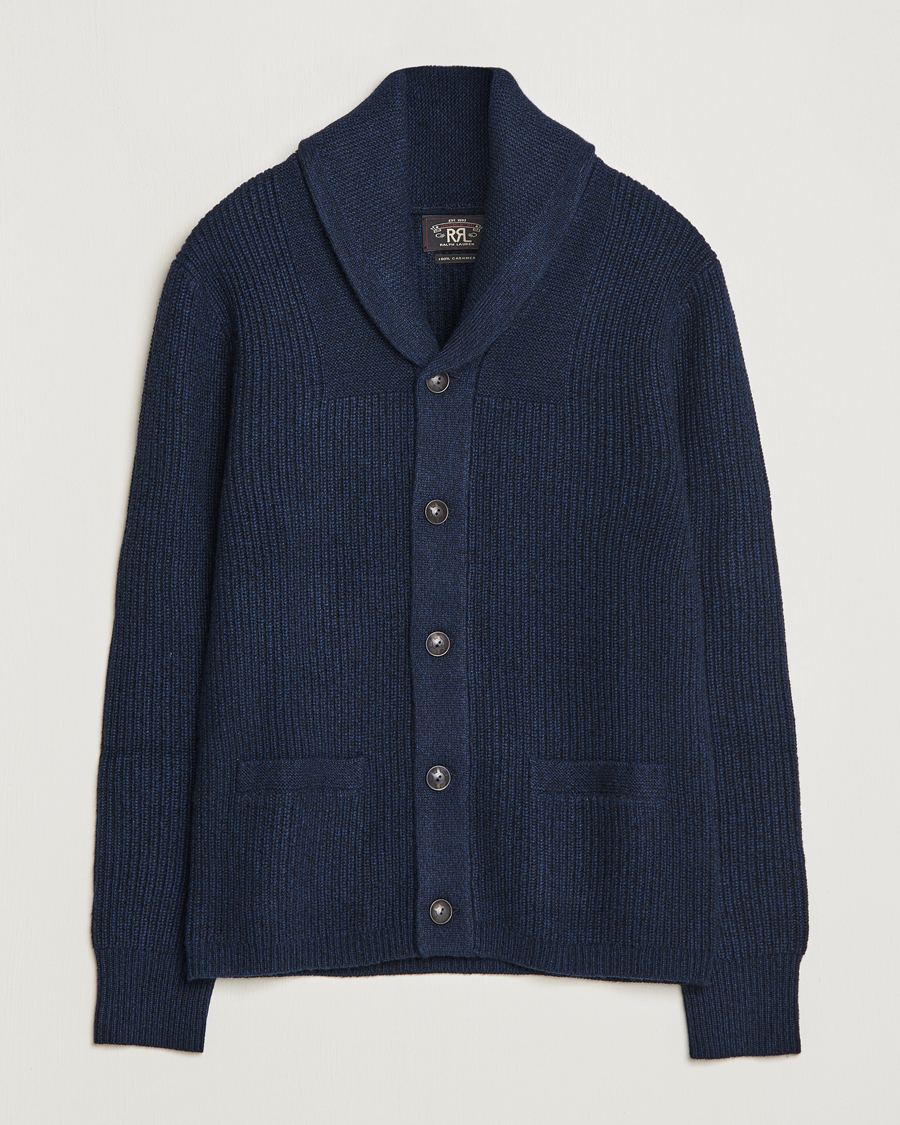 Hombres | Jerséis y prendas de punto | RRL | Recycled Cashmere Shawl Cardigan Navy Heather