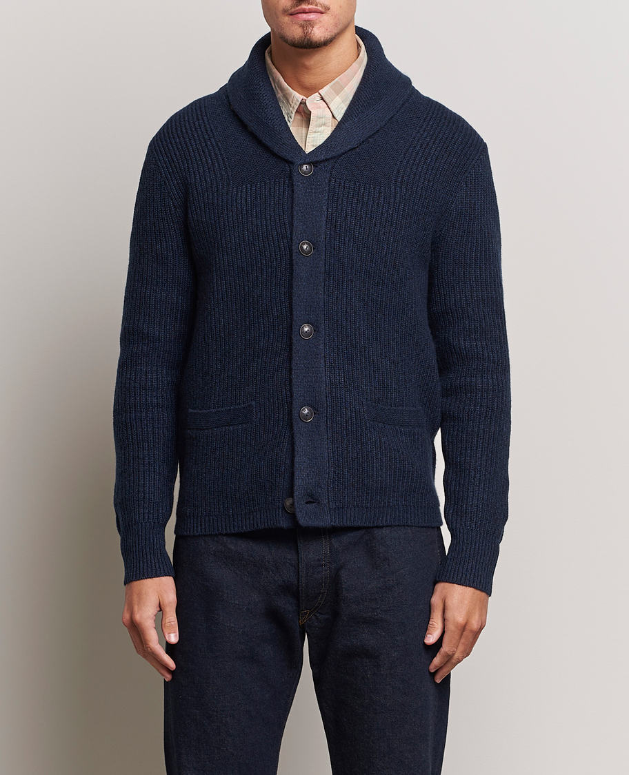 Hombres | Jerséis y prendas de punto | RRL | Recycled Cashmere Shawl Cardigan Navy Heather
