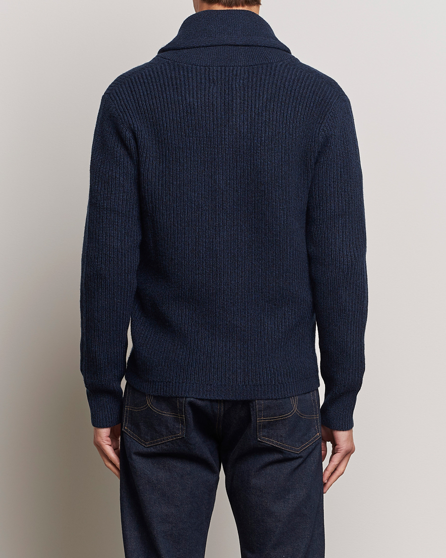 Hombres | Jerséis y prendas de punto | RRL | Recycled Cashmere Shawl Cardigan Navy Heather