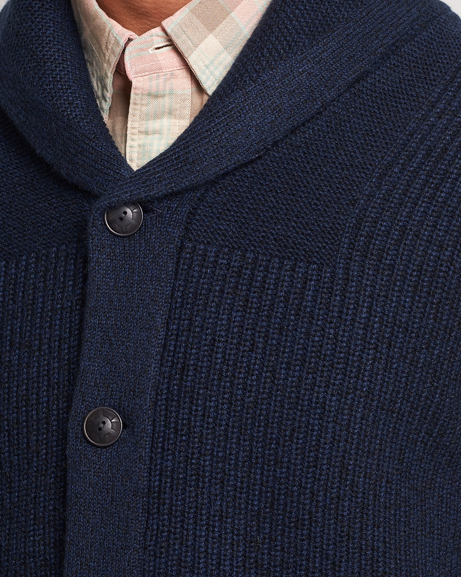 Hombres | Jerséis y prendas de punto | RRL | Recycled Cashmere Shawl Cardigan Navy Heather