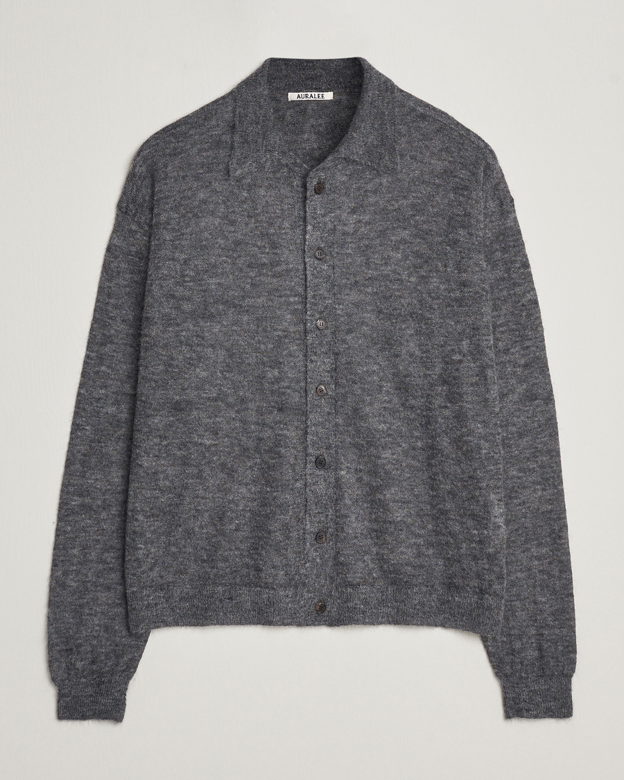 Hombres | Jerséis y prendas de punto | Auralee | Kid Mohair Knit Cardigan Charcoal