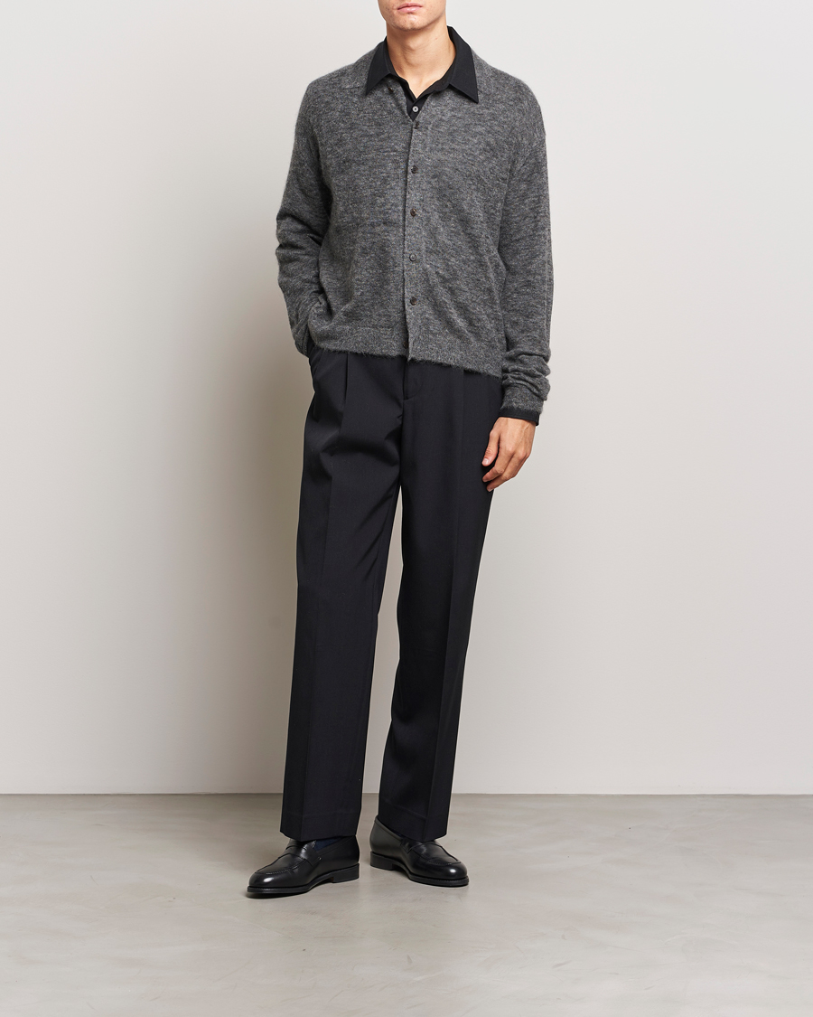 Hombres | Jerséis y prendas de punto | Auralee | Kid Mohair Knit Cardigan Charcoal