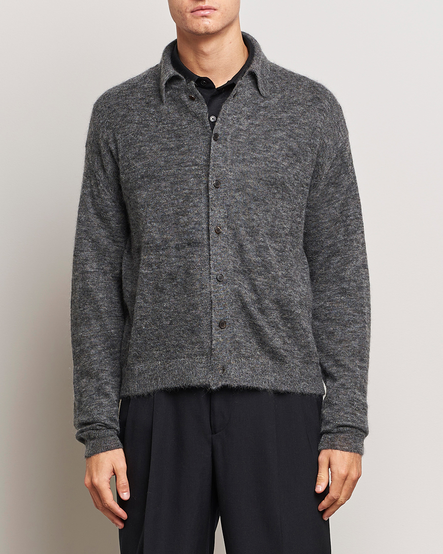 Hombres | Jerséis y prendas de punto | Auralee | Kid Mohair Knit Cardigan Charcoal