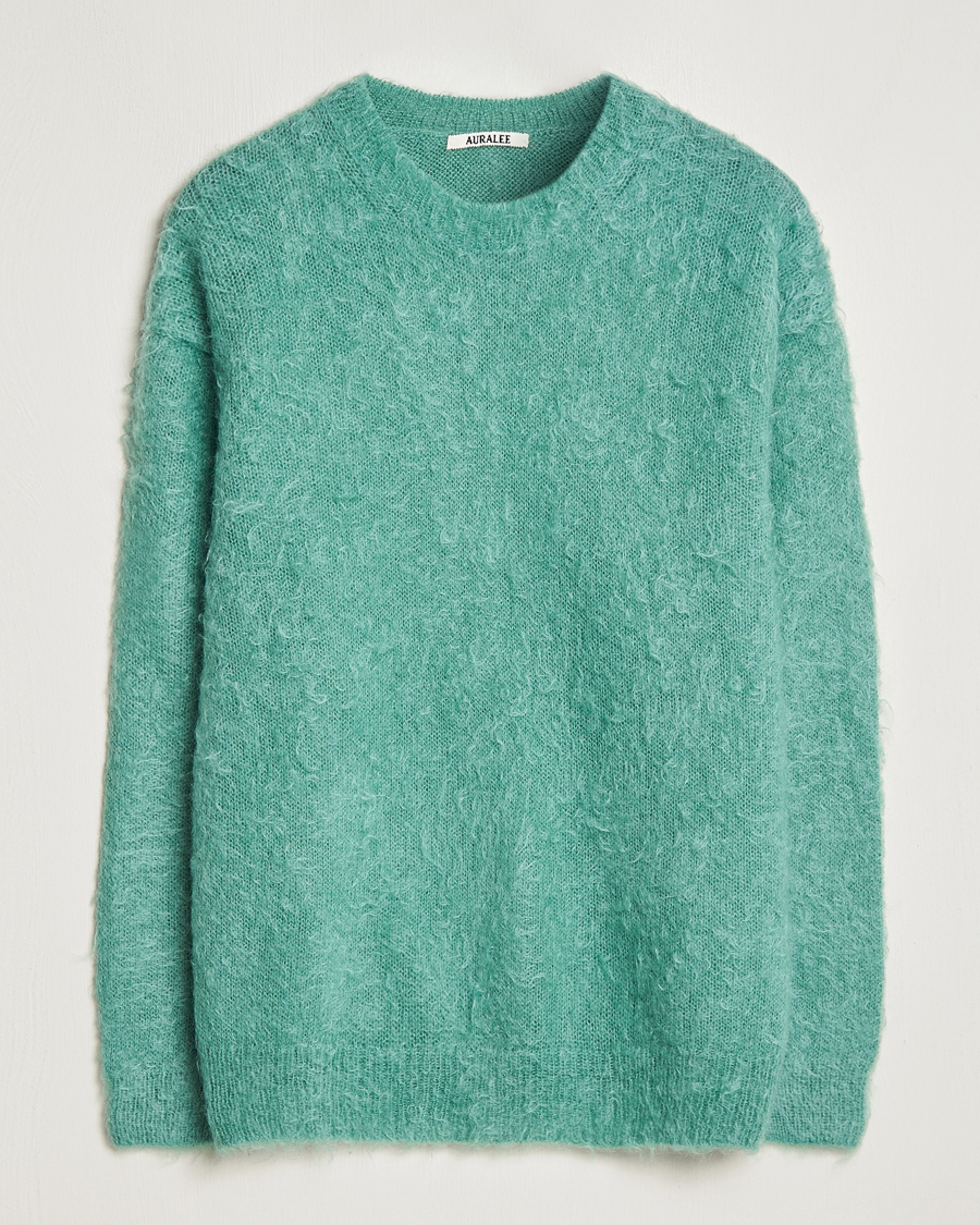 Hombres | Jerséis y prendas de punto | Auralee | Brushed Mohair Pullover Jade Green