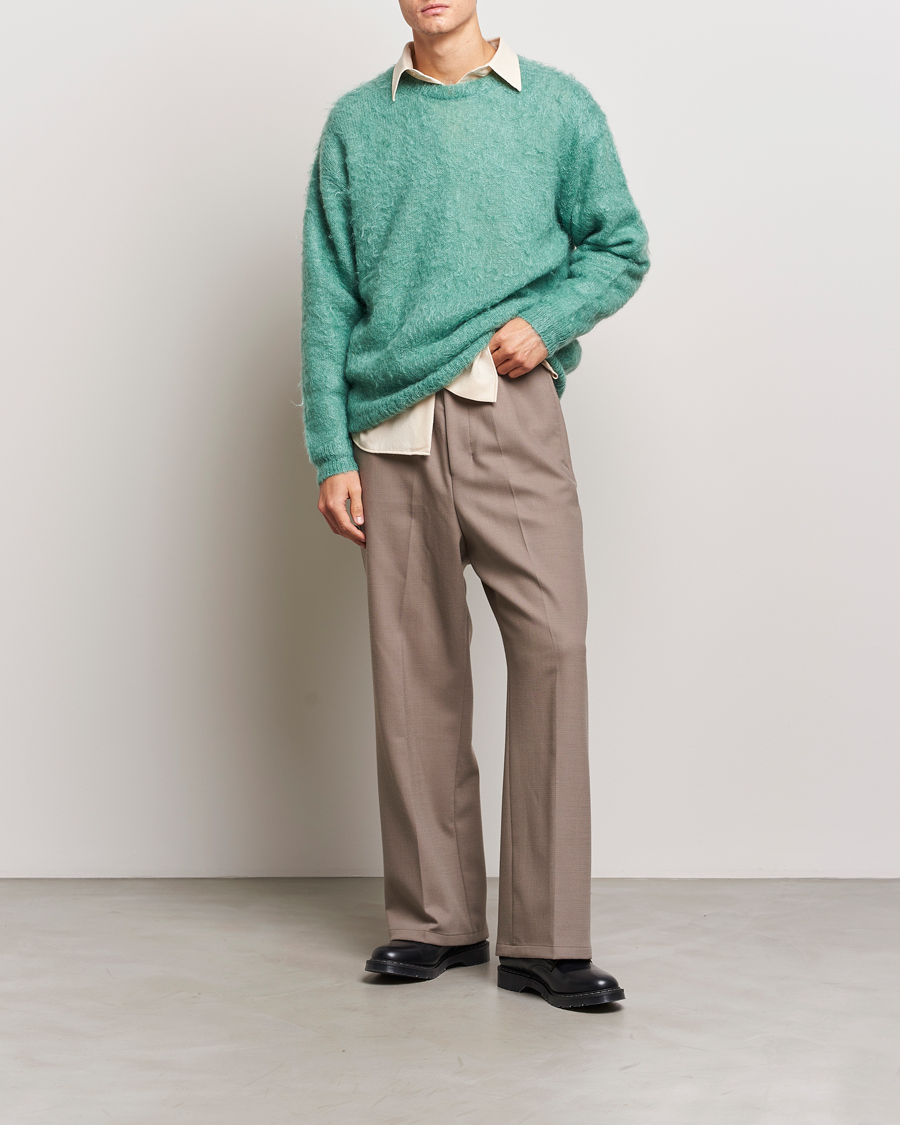 Hombres | Jerséis y prendas de punto | Auralee | Brushed Mohair Pullover Jade Green