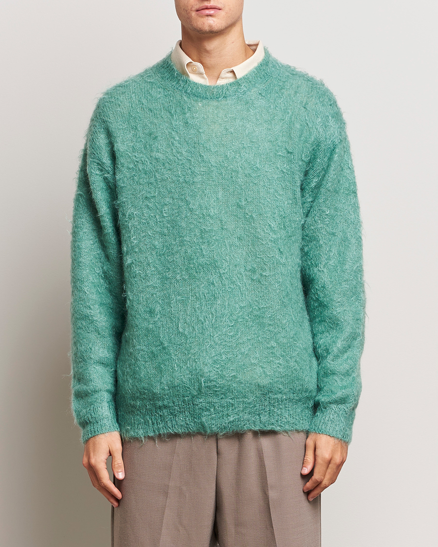 Hombres | Jerséis y prendas de punto | Auralee | Brushed Mohair Pullover Jade Green
