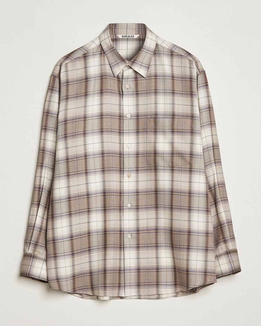 Hombres | Camisas | Auralee | Super Light Wool Shirt Brown Check