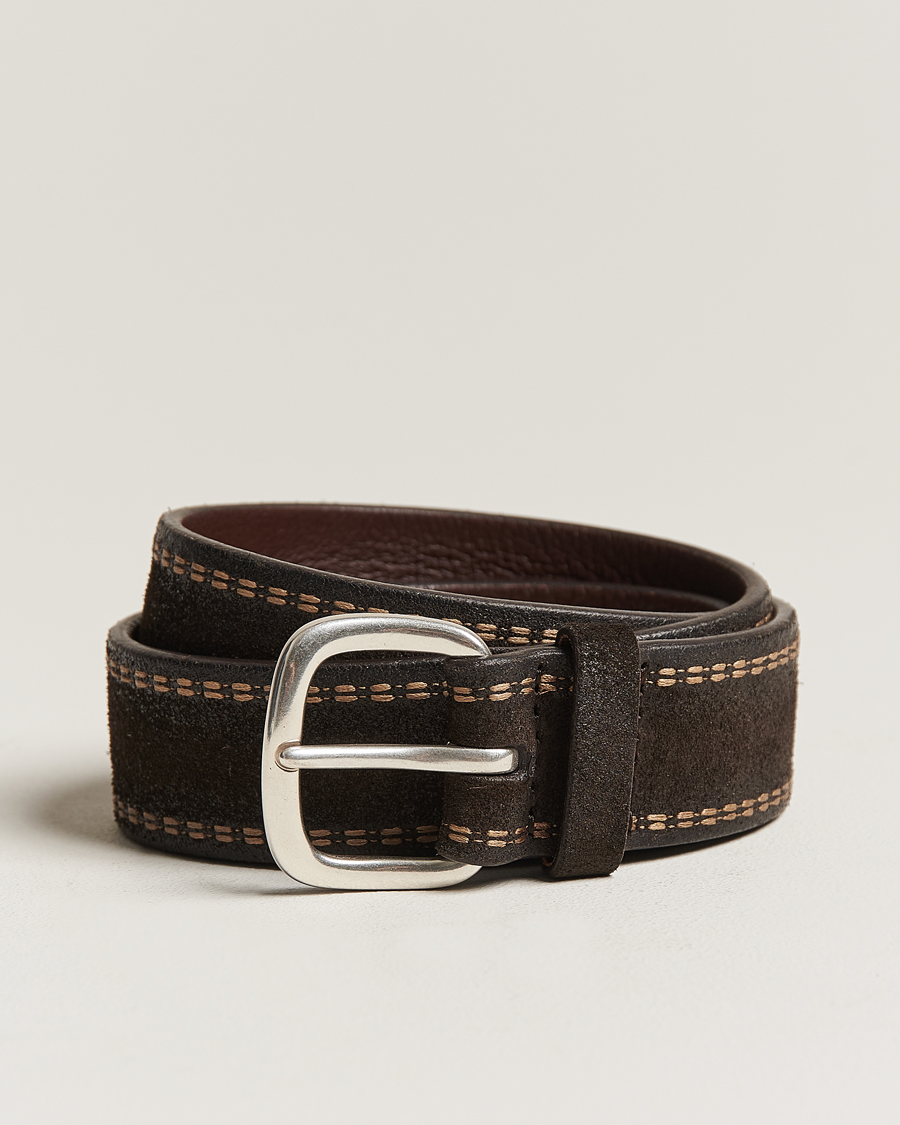 Hombres | Orciani Suede Stitched Belt 3,5 cm Dark Brown | Orciani | Suede Stitched Belt 3,5 cm Dark Brown