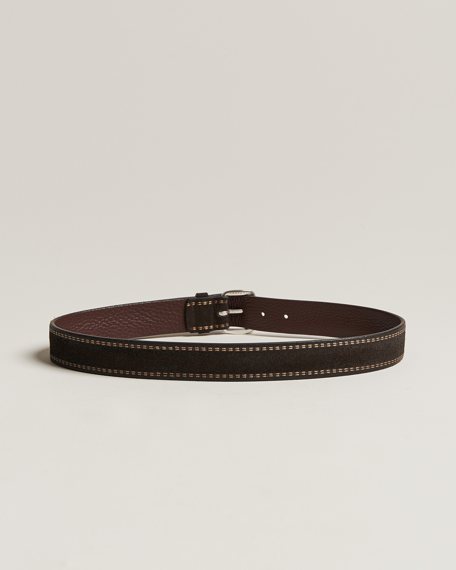 Hombres | Orciani Suede Stitched Belt 3,5 cm Dark Brown | Orciani | Suede Stitched Belt 3,5 cm Dark Brown