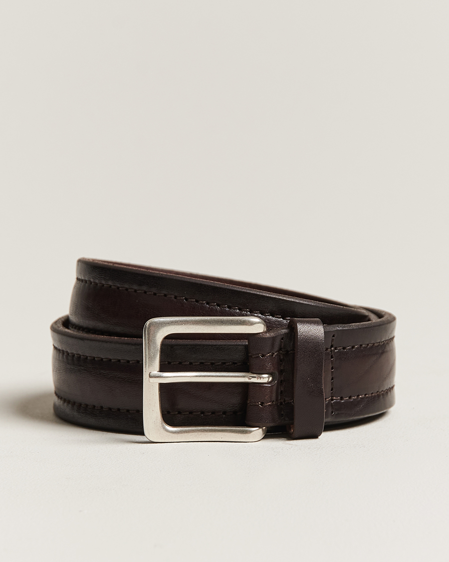 Hombres | Orciani Vachetta Stitched Belt 3,5 cm Dark Brown | Orciani | Vachetta Stitched Belt 3,5 cm Dark Brown