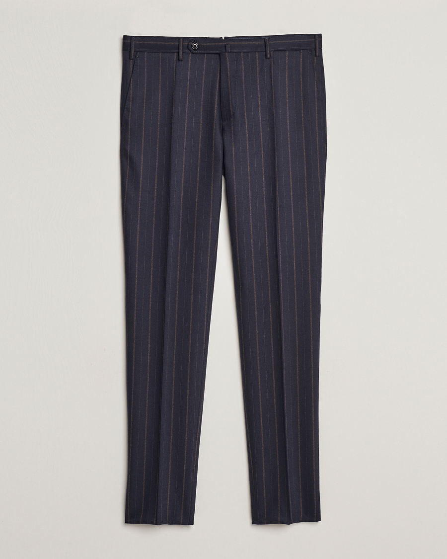Hombres | Pantalones | Incotex | Wool/Cashmere Stretch Pinstripe Trousers Navy