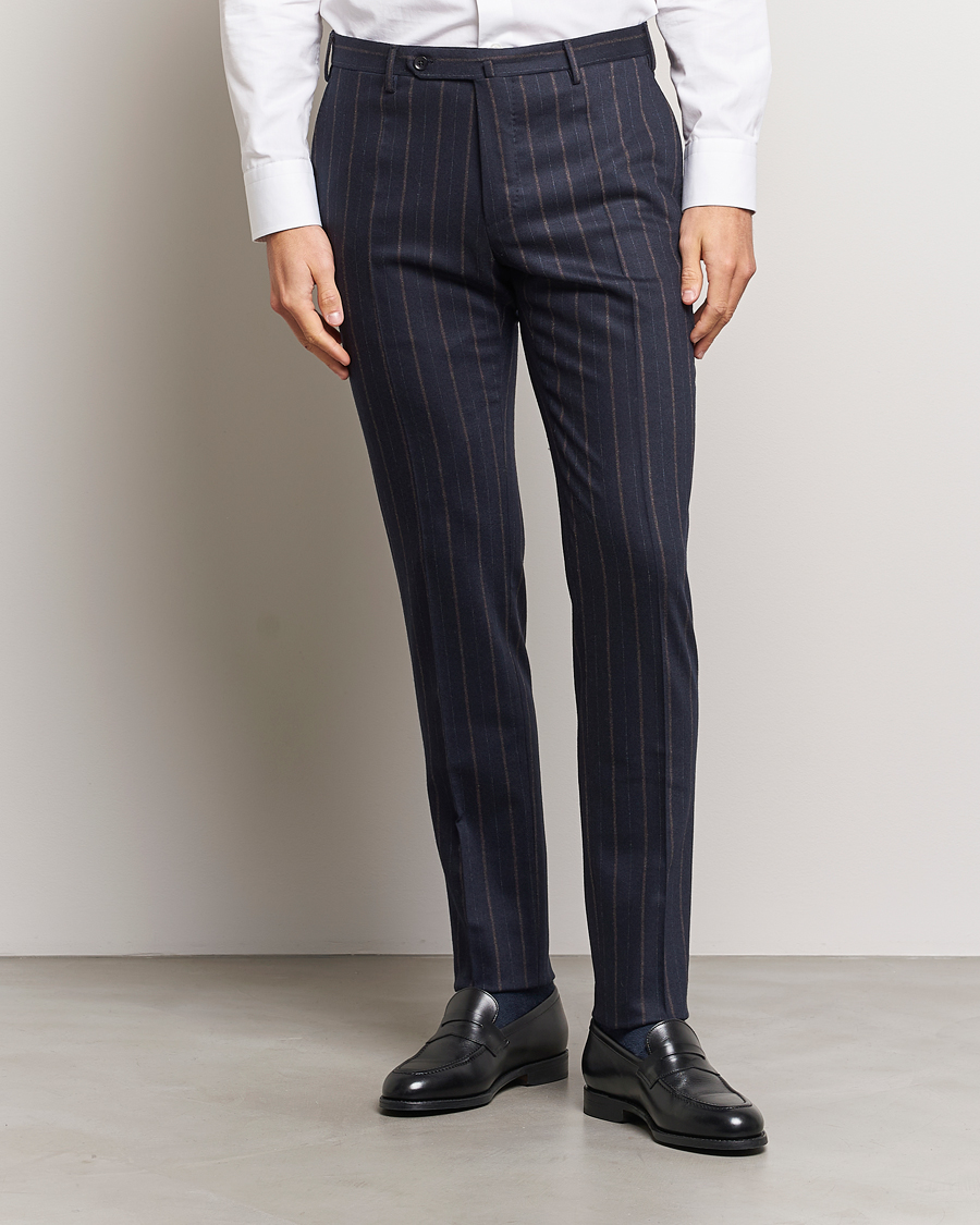 Hombres | Pantalones | Incotex | Wool/Cashmere Stretch Pinstripe Trousers Navy