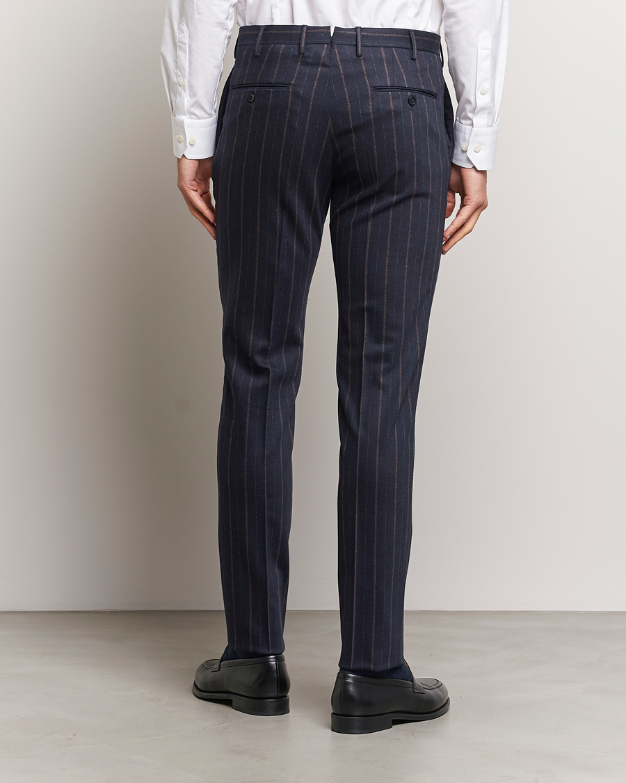 Hombres | Pantalones | Incotex | Wool/Cashmere Stretch Pinstripe Trousers Navy