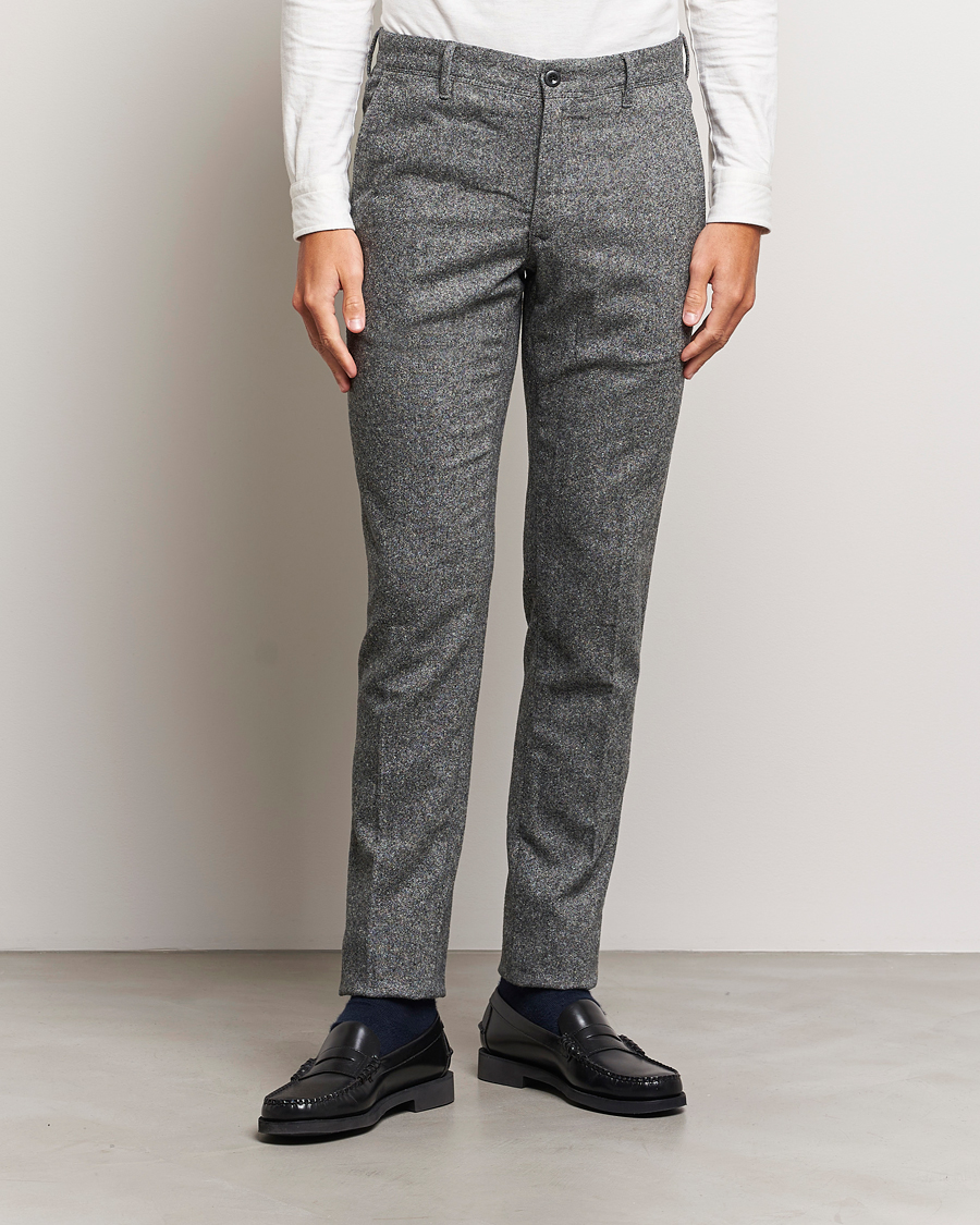 Hombres | Pantalones | Incotex | Slim Fit Washed Wool/Silk Slacks Grey Melange