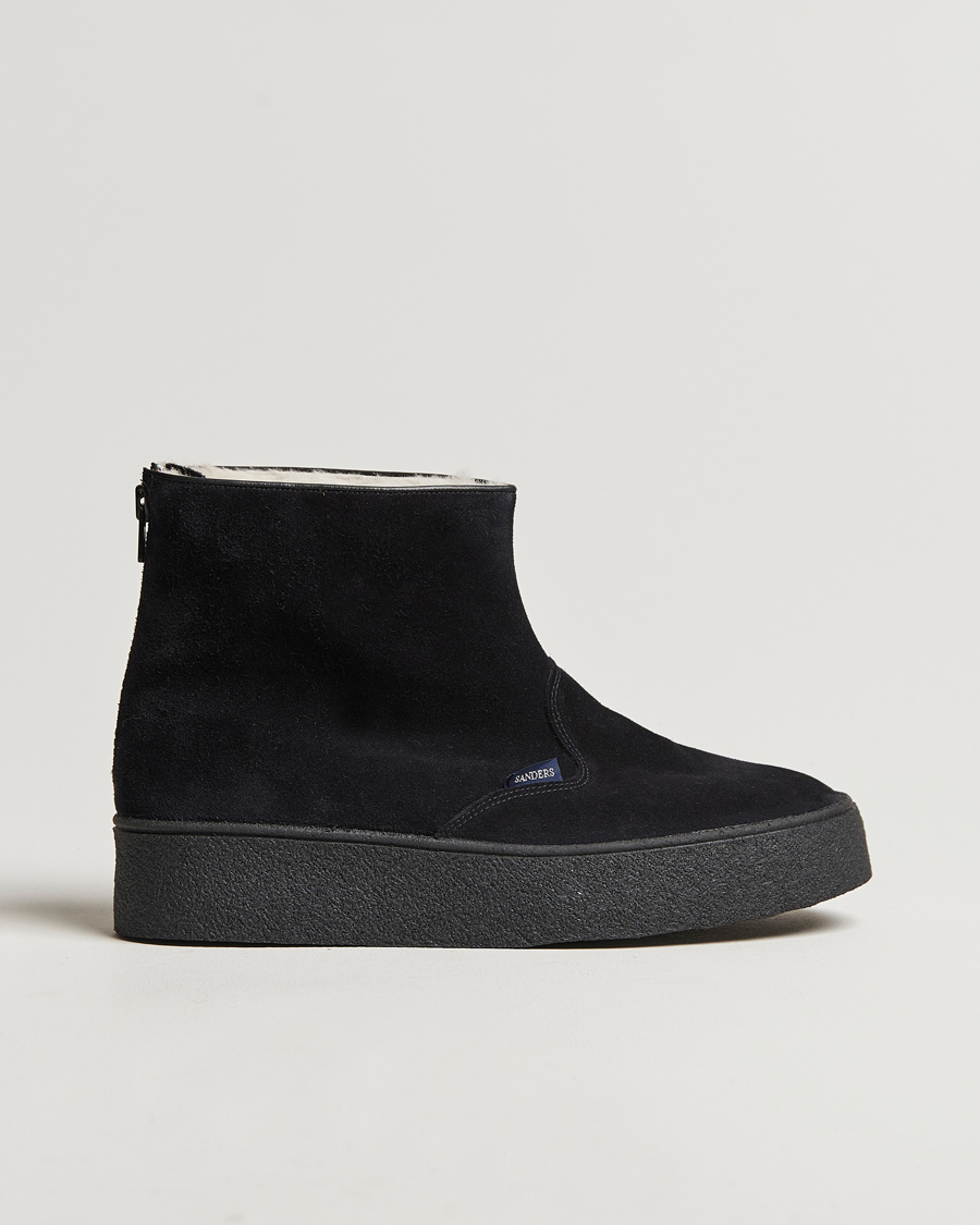 Hombres | Botas | Sanders | Sherling Lined Suede Curling Boot Black